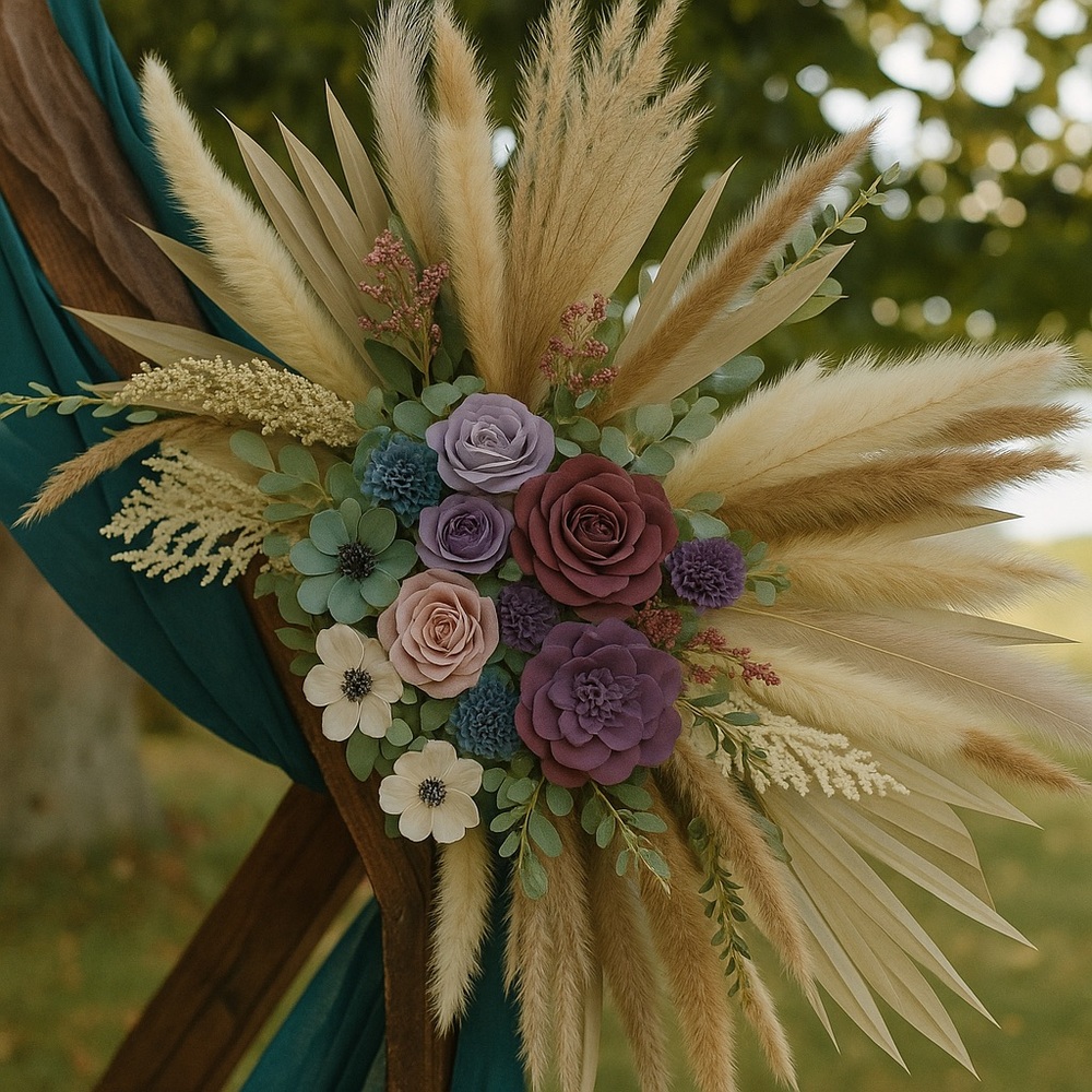 Purple and Cream Faux Floral Accents Wedding Arch Decor